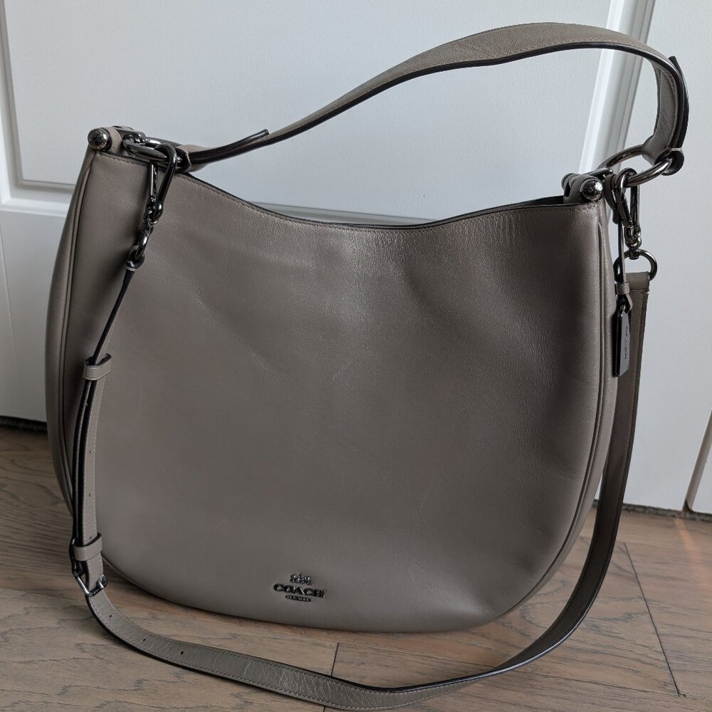 Coach Taupe Gray Leather Hobo Crossbody Bag